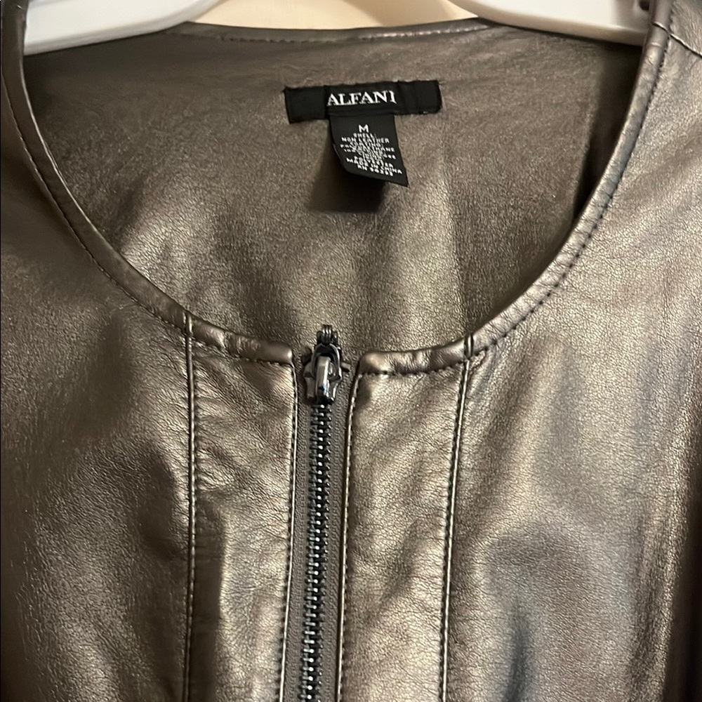 Alfani Silver Leather Jacket with Elegant Sheen